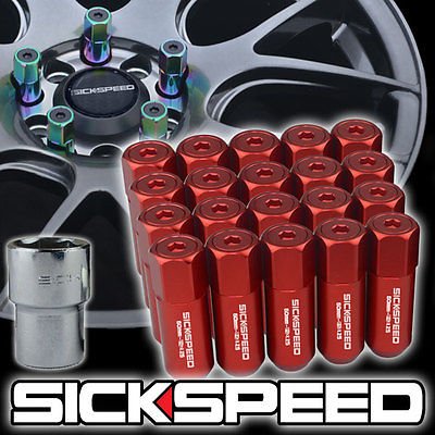 20 Red Capped Aluminum Extended 60Mm Locking Lug Nuts For Wheels/Rims 14X1.5 L19 for Land Rover Range Rover
