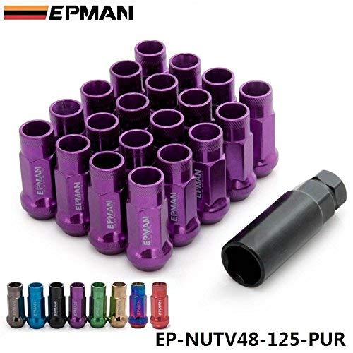EPMAN 48MM Steel Open Exhtended Wheel Acorn Rim Lug Nuts Set 121.25 Tuner With Key (Purple, Pack Of 20)
