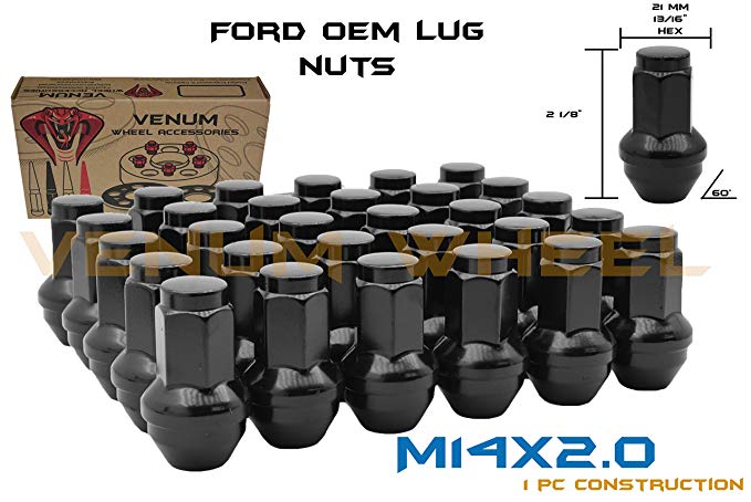 24 Pc Ford M14x2.0 Thread Pitch Black OEM Factory Style Replacement Lug Nuts Fits 2004 2005 2006 2007 2008 2009 2010 2011 2012 2013 2014 Expedition F-150 Raptor