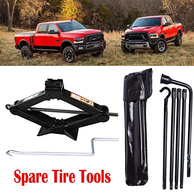2 Ton Scissor Jack and Spare Tire Tool Kits for Dodge Ram 1500 2002-2015 Lug Wheel Wrench Repair Tools Replacement Kit