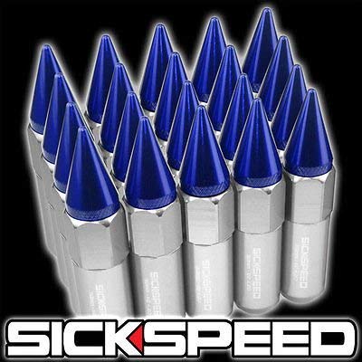 20 Polished/Blue Spiked Aluminum 60Mm Extended Tuner Lug Nuts Wheels 1/2X20 L22 for Ford Mustang