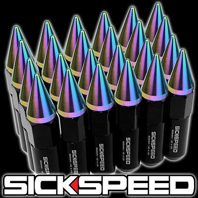 24 Black/Neo Chrome Spiked Aluminum Extended 60Mm Lug Nuts Wheels 12X1.5 L18 for Chevrolet Colorado