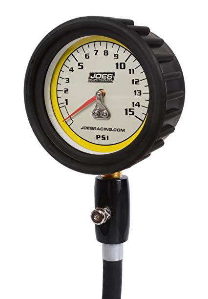 JOES Racing Pro Tire Gauge with High Flow Hold Valve, 0-15 PSI, Dial