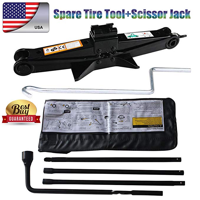 Autofu for 2000-2014 Chevy Silverado / 2000-2014 GMC Sierra Spare Tire Tool Kit with Pouch Bag and 2T Scissor Jack US Stock Fast DELIVERY