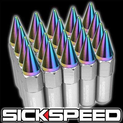 20 Polished/Neo Chrome Spiked Aluminum Extended 60Mm Lug Nuts Wheels 1/2X20 L22 for Jeep Commander