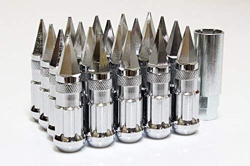 Z RACING Steel Spike Lug Nuts 20 Pieces with Socket Key - 12x1.5mm - Silver