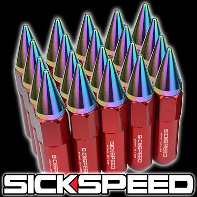 20 Red/Neo Chrome Spiked Aluminum Extended Tuner 60Mm Lug Nuts Wheel 12X1.25 L12 for Scion FR-S