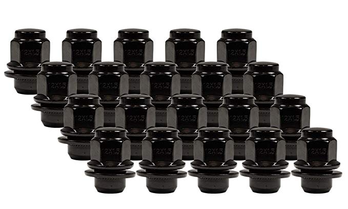 Black Bulge Medium Mag Toyota Style Lug Nut w/washer Installation Kit (20 Nuts) 12mm 1.50 Thread Pitch 1.47