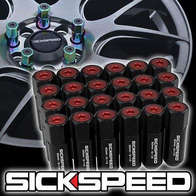 24 Black/Red Capped Aluminum Extended 60Mm Lug Nuts For Wheels/Rims 12X1.5 L18 for Toyota Tacoma